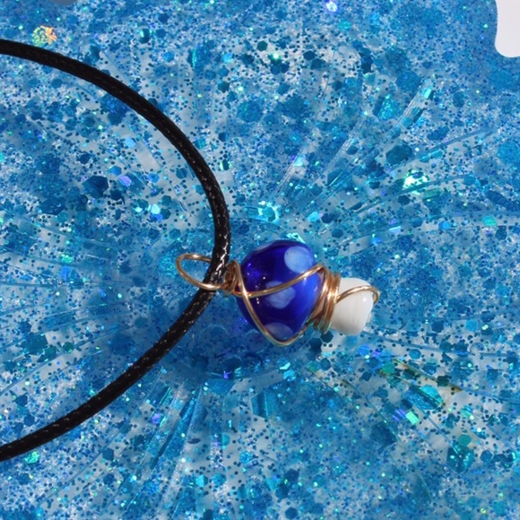 Blue Mushroom Pendant Necklace - Picture 1 of 7